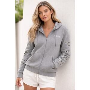 Victoria's Secret Pink Y2K Gray & Silver Sequin Bling Full Zip Hoodie Sz S